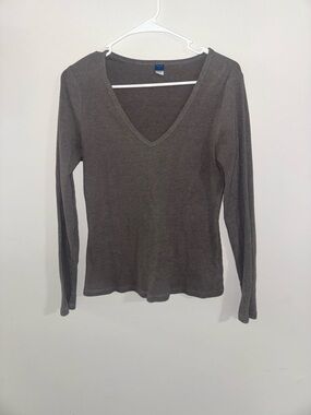 Old Navy Grey Ribbed Knit Soft & Cozy Plush Long Sleeve Top L